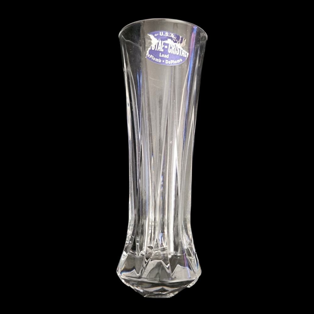 USA Cristal Lead Crystal Clear Bud Vase Fluted Faceted Vintage Decorative Vase